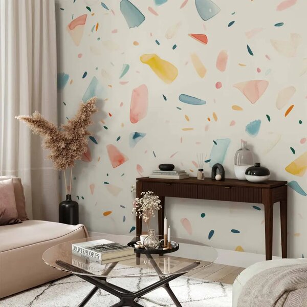 Carta da parati Terrazzo acquerellato - frammenti colorati su sfondo chiaro