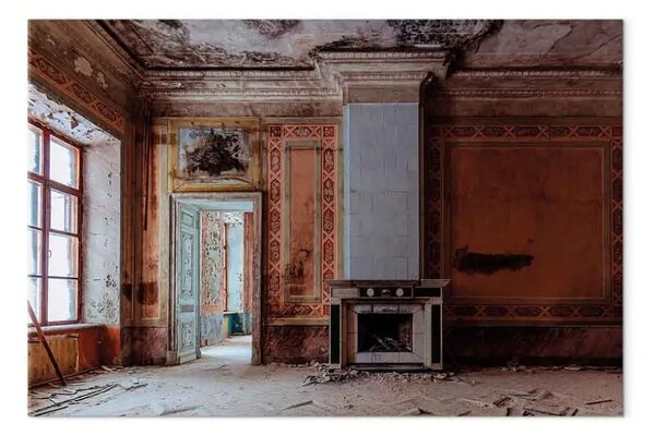 Quadro su tela Interni antichi - pareti decorate con dipinti e un camino