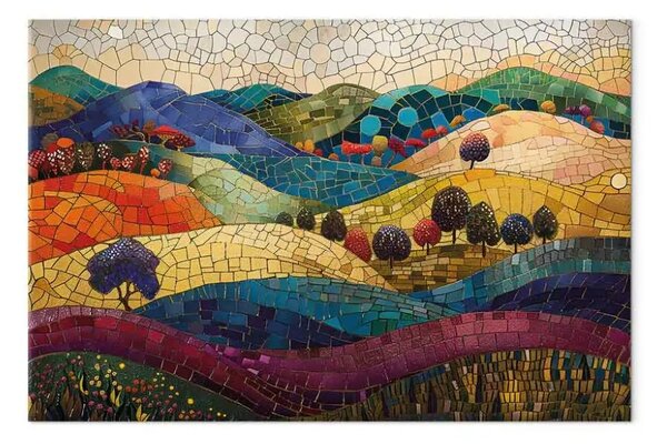 Quadro su tela Colline colorate - paesaggio klimtiano con colline a mosaico