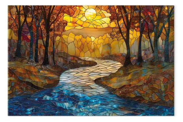 Quadro Fiume in autunno - paesaggio a mosaico con alberi klimtiani