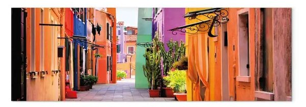 Quadro Strade colorate - stradina stretta con edifici e piante colorati