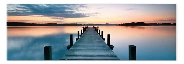Quadro Lago al tramonto - un molo di legno che conduce ad acque calme