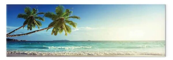 Quadro contemporaneo Spiaggia tropicale - palme in riva al mare con un cielo azzurro