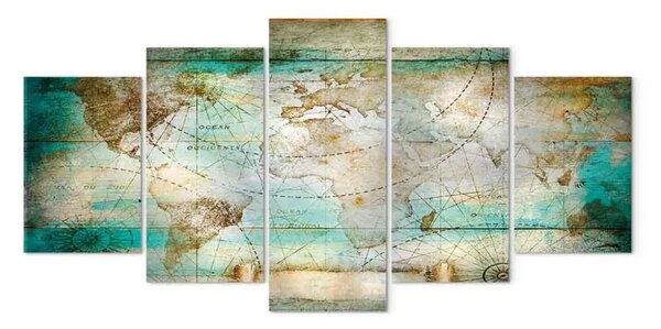 Quadro Mappa con accento turchese (5 pezzi) largo