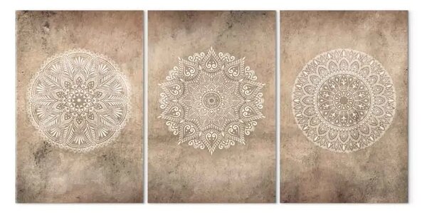 Quadro Mandala - delicati motivi su sfondo beige di tre pannelli