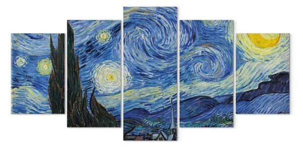 Quadro contemporaneo Notte stellata - La famosa opera di Van Gogh in cinque pannelli