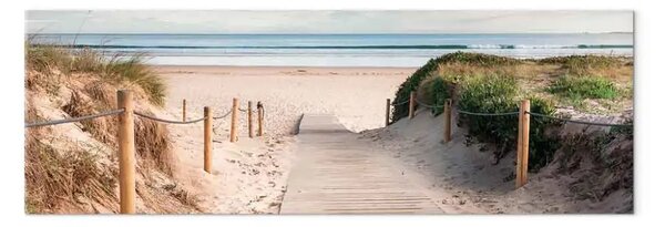 Quadro su tela Passeggiata sulle dune - passerella in legno verso la spiaggia