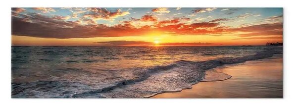 Quadro contemporaneo Onde della sera - tramonto dorato su un oceano calmo