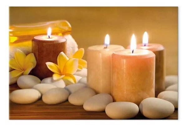 Quadro su tela Umore rilassante - Candele Accese, Pietre e Fiori in Spa