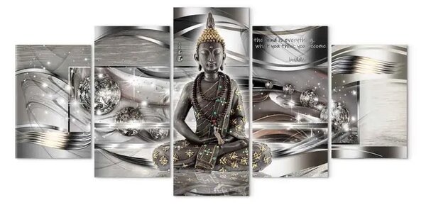 Quadro su tela Pensiero d'oro del Buddha (5 pezzi) largo