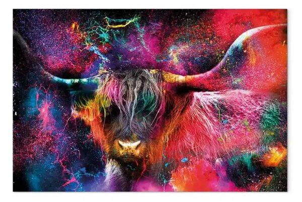 Quadro su tela Toro colorato largo