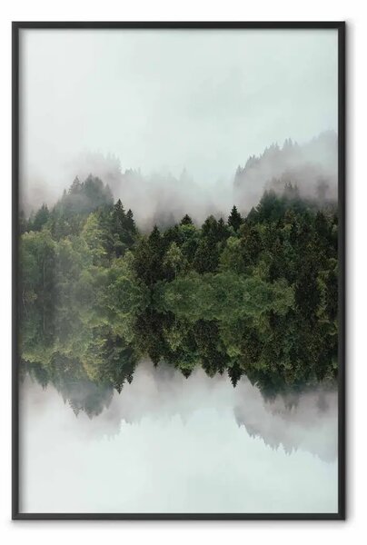 Poster: Nebbiosa taiga - un'ambientazione misteriosa con alberi nella nebbia