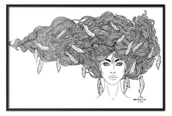 Poster: Bellezza eterea - donna con capelli pieni di piume