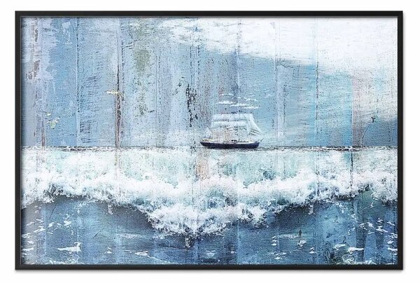 Poster: Avventura in barca a vela - nave e mare agitato in vista artistica