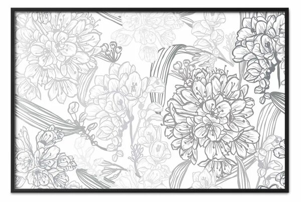 Poster: Disegno di fiori - elegante composizione di boccioli e steli
