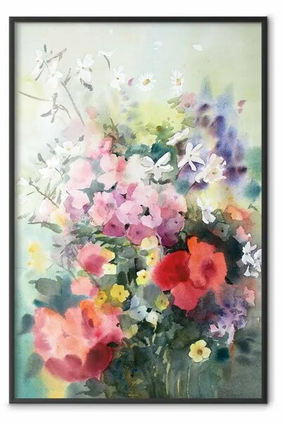 Poster: Bouquet di primavera - illustrazione ad acquerello di fiori colorati