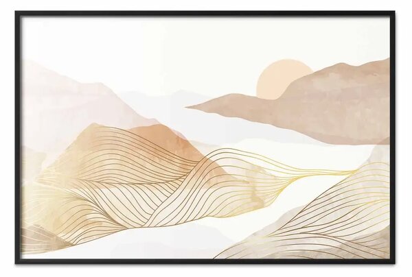 Poster: Linoleografie ondulate - linee delicate in paesaggio astratto