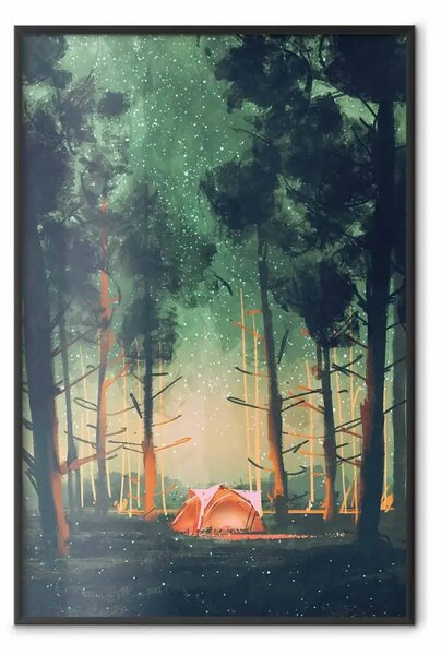 Poster: Notte stellata - tenda circondata da alberi e stelle