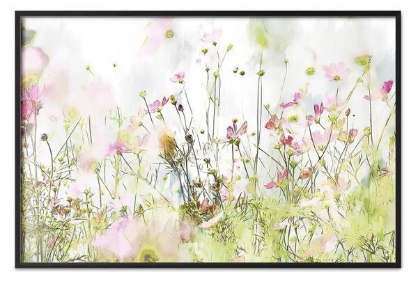 Poster: Prato estivo - paesaggio con fiori di campo in colori pastello