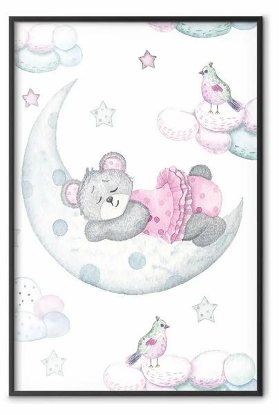 Poster: Notte di sonno - orsacchiotto in pigiama rosa nel cielo