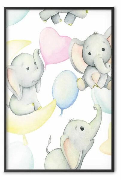 Poster: Elefanti tra le nuvole - simpatici personaggi che giocano nell'aria