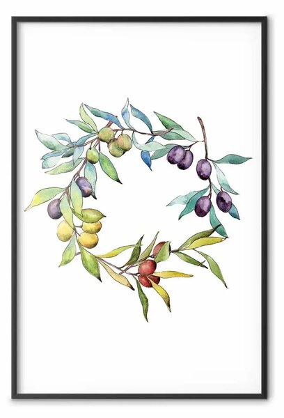 Poster: Ghirlanda di olive - cerchio dipinto con frutti verdi e neri