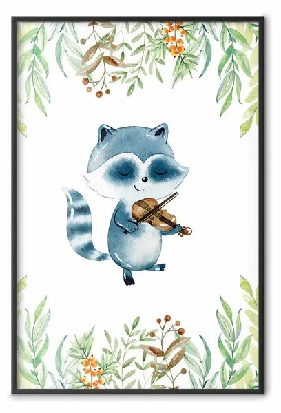 Poster: Amante della musica - procione tra i rami verdi