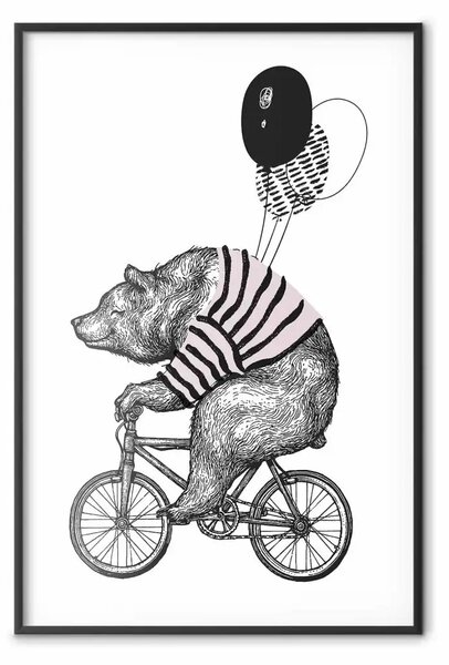 Poster: Orso in bicicletta - schizzo con palloncini galleggianti