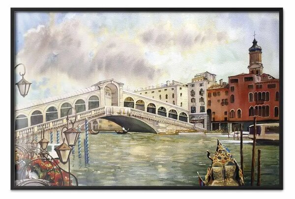 Poster: Rialto a Venezia - paesaggio romantico con ponte e gondole