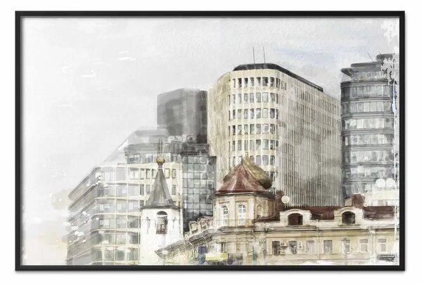 Poster: Città contemporanea - edifici cittadini in acquerello