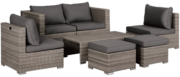 Outsunny Salotto da Esterno in Rattan PE da 8 Pezzi, Set Mobili da Giardino Salvaspazio con Poltrone, Tavolini e Sgabelli, Grigio|Aosom