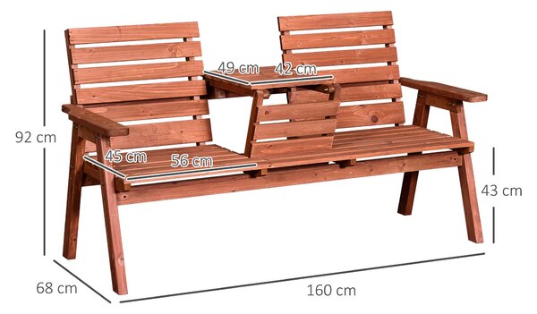 Outsunny Panchina in Legno da Giardino di Abete 2 o 3 Posti, Tavolino Convertibile in Seduta, Impermeabile, 160x70x85cm | Aosom Italy|Aosom