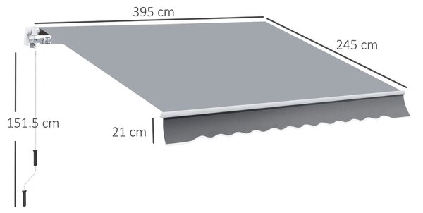 Outsunny Tenda da Sole per Esterno Avvolgibile a Manovella in Metallo e Alluminio, 395x245cm, Grigio