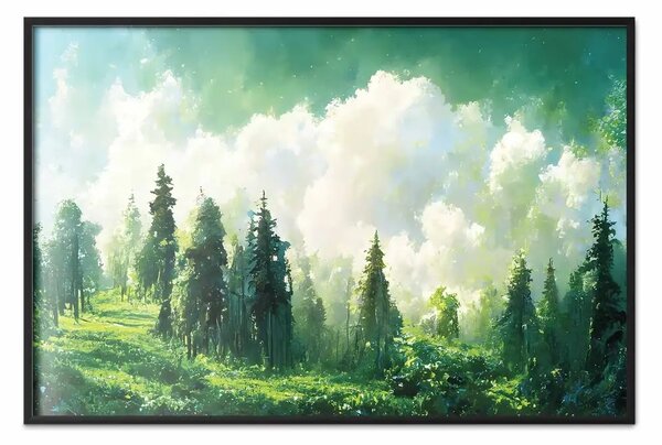 Poster: Sogni di foresta - paesaggio magico con cielo luminoso
