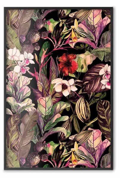 Poster: Flora esotica - ricca composizione di piante tropicali in toni scuri