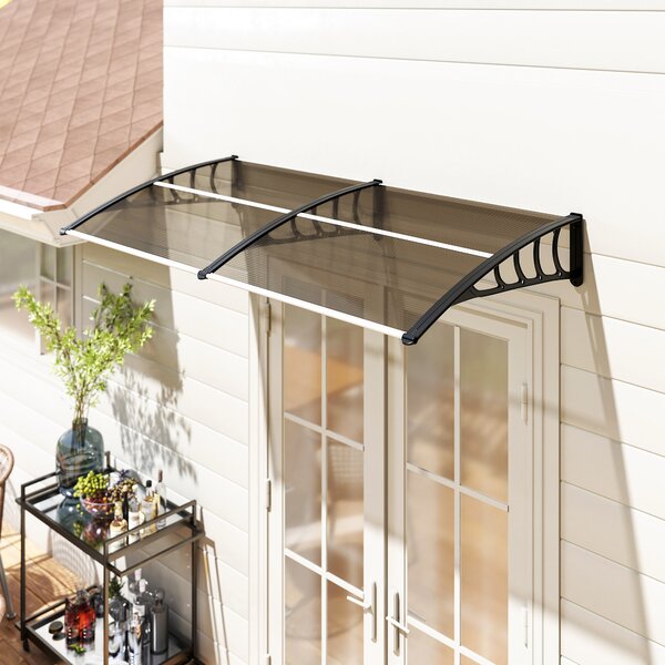 Outsunny Pensilina da Esterno per Finestre e Porte, in Policarbonato e Alluminio, 200x100x26cm - Marrone|Aosom