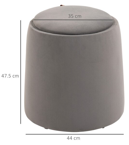 HOMCOM Pouf Contenitore in Velluto 2 in 1 Convertibile in Tavolino da Caffè, Ø44x47.5cm, Grigio|Aosom