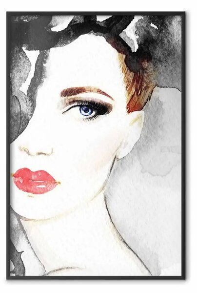 Poster: Ritratto artistico - donna con occhi blu e labbra rosse