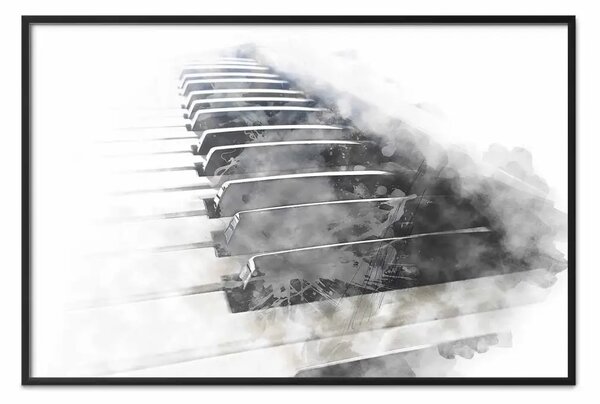 Poster: Tastiera musicale - acquerello di un pianoforte in toni monocromatici