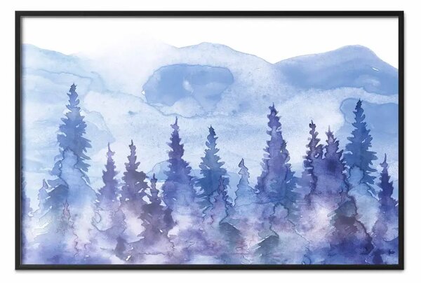 Poster: Nebbiosa taiga - paesaggio forestale nei toni del blu
