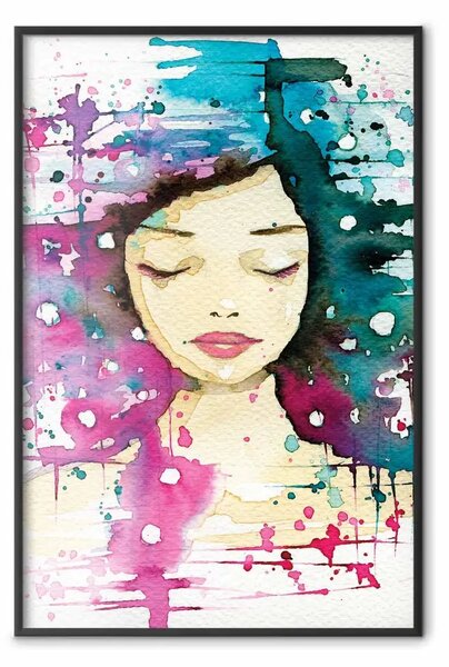 Poster: Riflessi d'arcobaleno - ritratto femminile con colori astratti