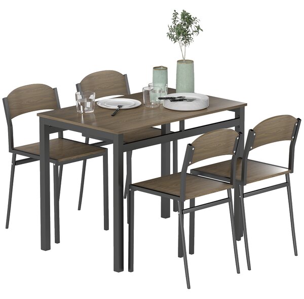 HOMCOM Set da Pranzo da 5 Pezzi con 1 Tavolo Rettangolare 100x63x76.5 cm e 4 Sedie 45x40x82 cm, in Acciaio e MDF, Nero e Rovere