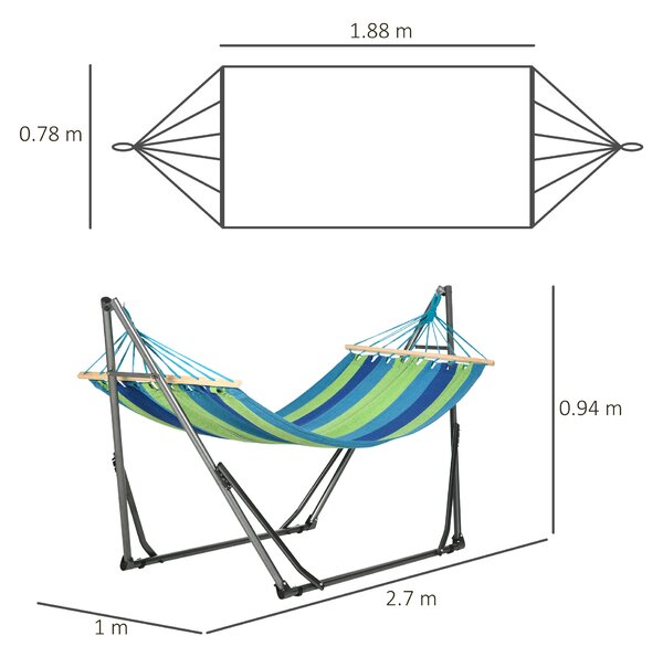 Outsunny Supporto con Amaca Autoportante Pieghevole, Amaca in Cotone e Struttura in Acciaio, Capacità max. 120kg, 270x100x94cm|Aosom