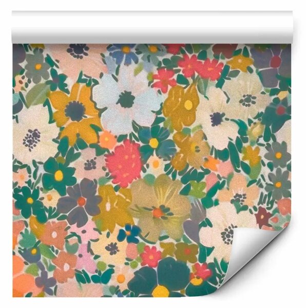 Tappezzerie Composizione colorata - fiori e foglie multicolori in stile artistico