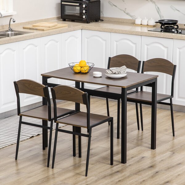 HOMCOM Set da Pranzo da 5 Pezzi con 1 Tavolo Rettangolare 100x63x76.5 cm e 4 Sedie 45x40x82 cm, in Acciaio e MDF, Nero e Rovere