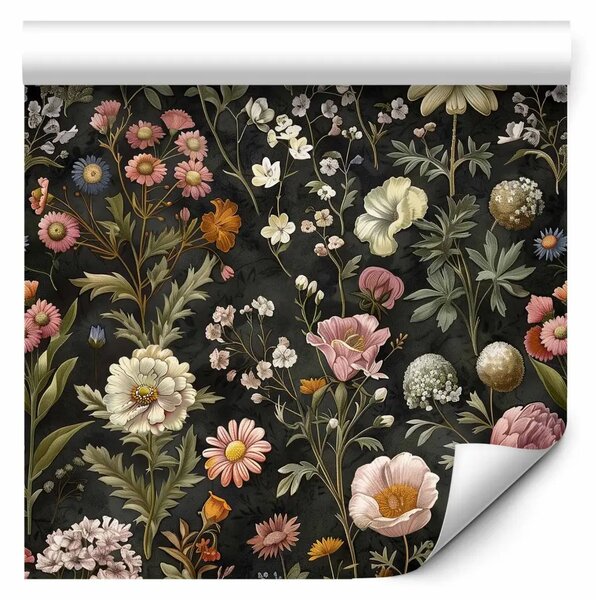 Tappezzerie Tappeto di fiori - una varietà di fiori su uno sfondo scuro