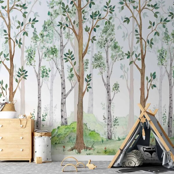 Carta da parati moderna Armonia della foresta - alberi delicati in disegno tranquillo