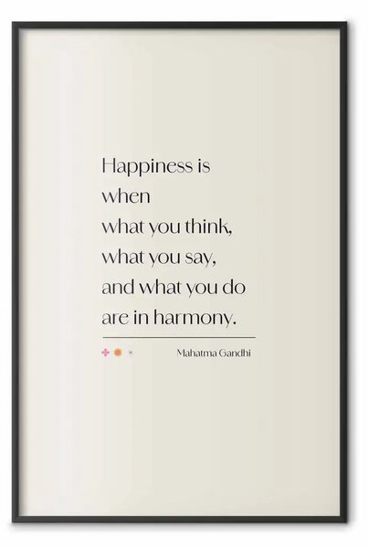 Poster: Gandhi - citazione su felicità e armonia