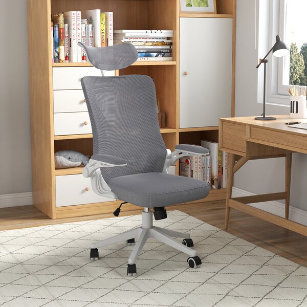 Vinsetto Sedia da Ufficio ad Altezza Regolabile con Supporto Lombare e Braccioli Ribaltabili, 65x64x120-130 cm | Aosom Italy