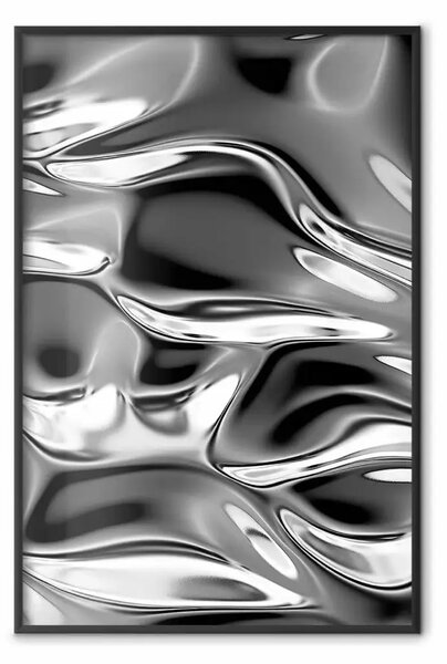 Poster: Riflessi liquidi - astrazioni in tonalità metalliche su sfondo nero